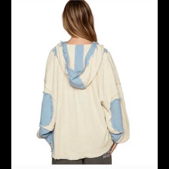 New POL JACKET 100% COTTON Cream & Denim - Picture 2 of 7